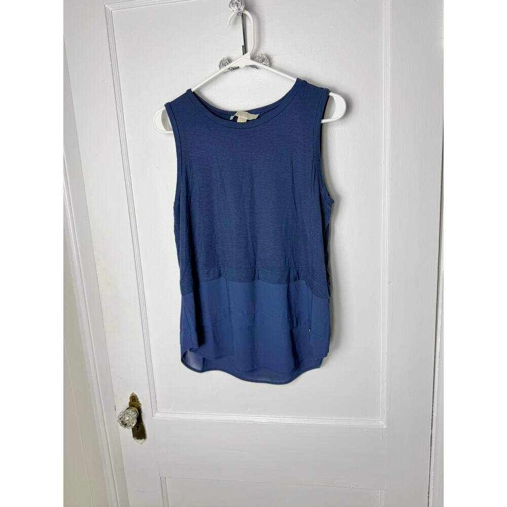 Michael Michael Kors Tank Top Blouse Women's Medium Navy Blue Flowy Mixed Media